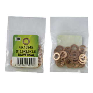 SACO DE 30 ANILHAS DE COBRE PARA INYECTORES - Ø15.0X8.0X1.5 - UNIVERSAL (REF. 53464)