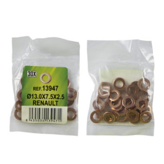 SACO DE 30 ANILHAS DE COBRE PARA INYECTORES -  Ø13.0X7.5X2.5 - RENAULT (REF. 53464) -