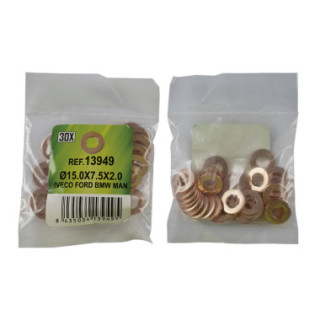 SACO DE 30 ANILHAS DE COBRE PARA INJECTORES (15.0 X 7.5X 2.0MM)