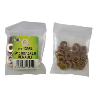 SACO DE 30 ANILHAS DE COBRE PARA INYECTORES - Ø15.0X7.5X3.0 - RENAULT (REF. 53464)