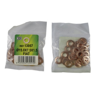 SACO DE 30 ANILHAS DE COBRE PARA INYECTORES - Ø15.0X7.5X1.5 - FIAT (REF. 53464)