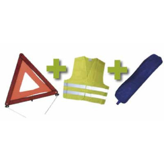 KIT EMERGÊNCIA  ESTOJO AZUL CON RIBETE + COLETE REFLECTOR + TRIÂNGULO DE SINALIZAÇÃO