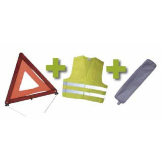 KIT EMERGÊNCIA  ESTOJO CINZA  + COLETE REFLECTOR + TRIÂNGULO DE SINALIZAÇÃO
