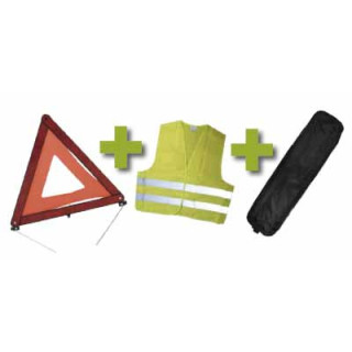 KIT EMERGÊNCIA  ESTOJO PRETO CON RIBETE + COLETE REFLECTOR + TRIÂNGULO DE SINALIZAÇÃO