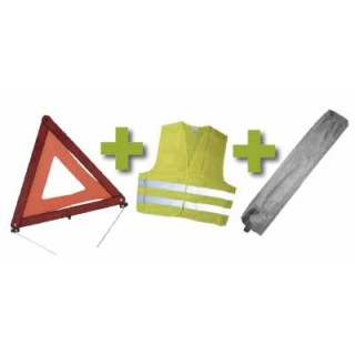 KIT EMERGÊNCIA ESTOJO DE CINZA MINI + COLETE REFLECTOR + TRIÂNGULO DE SINALIZAÇÃO
