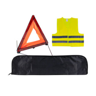 KIT EMERGÊNCIA ESTOJO PRETO MINI + COLETE REFLECTOR + TRIÂNGULO DE SINALIZAÇÃO