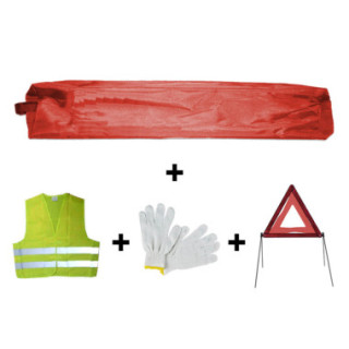 KIT EMERGÊNCIA SACO VERMELHO MINI+TRIÂNGULO+COLETES+LUVAS