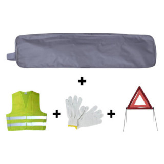 KIT EMERGÊNCIA ESTOJO CINZA BORDA+TRIÂNGULO+COLETES+LUVAS