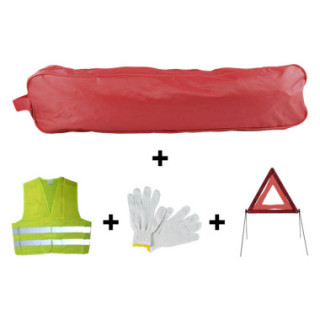 KIT EMERGÊNCIA ESTOJO VERMELHO BORDA+TRIÂNGULO+COLETES+LUVAS
