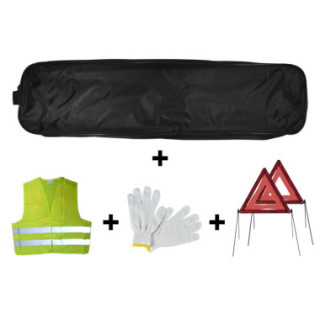 KIT EMERGÊNCIA ESTOJO PRETO BORDA+2TRIÂNGULOS+COLETES+LUVAS