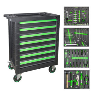 CARRINHO DE FERRAMENTAS COM 7 GAVETAS IGUAIS VERDE